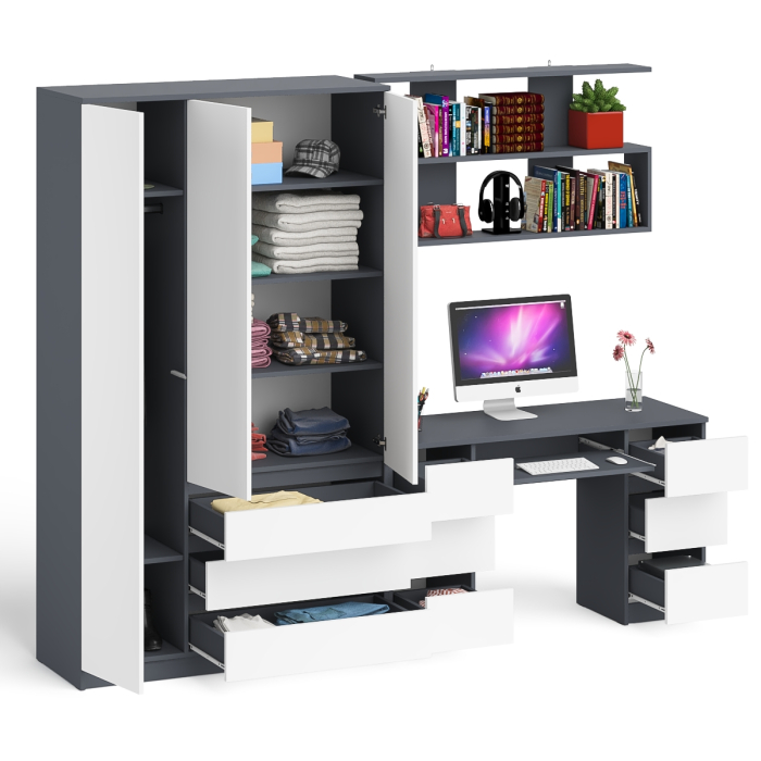 Домашние кабинеты, Шкаф-комод трёхдверный Мори МШ1200.1 с письменным столом и открытой книжной полкой