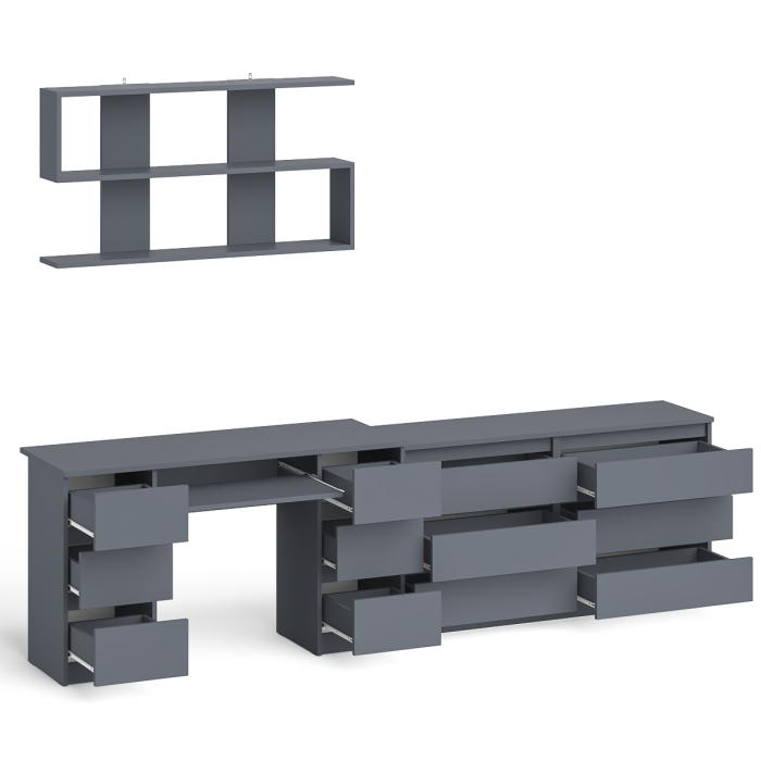 Домашние кабинеты, Стол компьютерный ящики слева и справа Мори МС-2 с комодом и полкой навесной