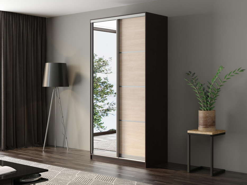 Шкафы-купе, Шкаф-купе Айсберг 120 ВЕНГЕ (шамони светлый/зеркало)