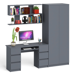 Платяной шкаф две двери Мори МШ800.1 с компьютерным столом и полкой навесной