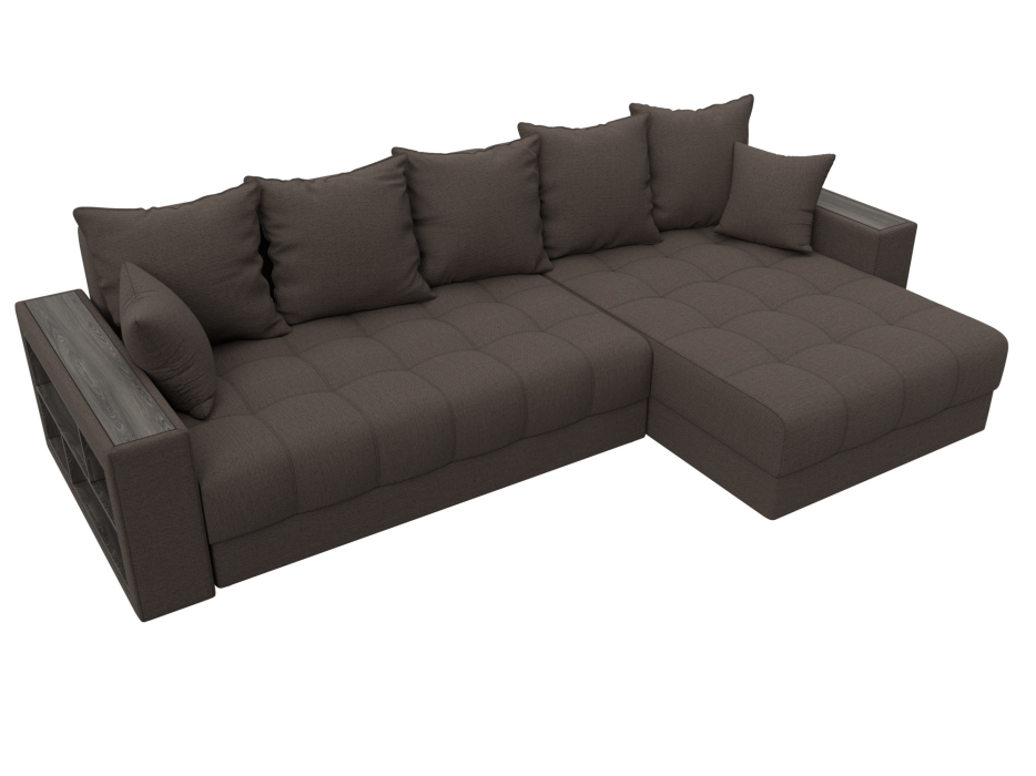 Диваны угловые в гостиную, Диван угловой с декором и полкой Лига-050 НПБ, рогожка Амур