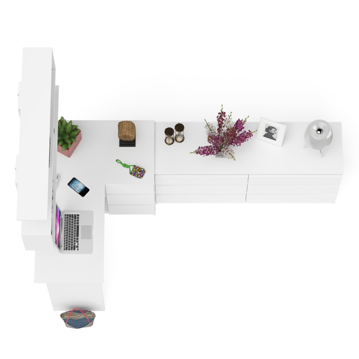 Домашние кабинеты, Комод широкий 6-ть ящиков Мори МК1380.6 с угловым компьютерным столом МС-16 правым и открытой книжной полкой