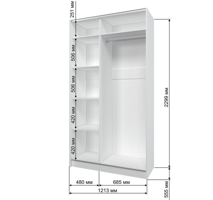 Шкафы-купе, Шкаф-купе Манхеттен М 1213х2300х555, 2 зеркала