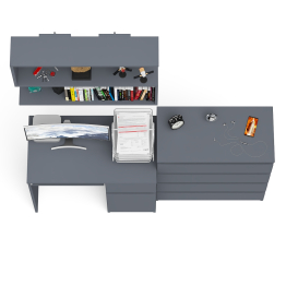 Комод Мори четыре ящика на 800 с компьютерным однотумбовым столом МС-1 правый и навесной полкой