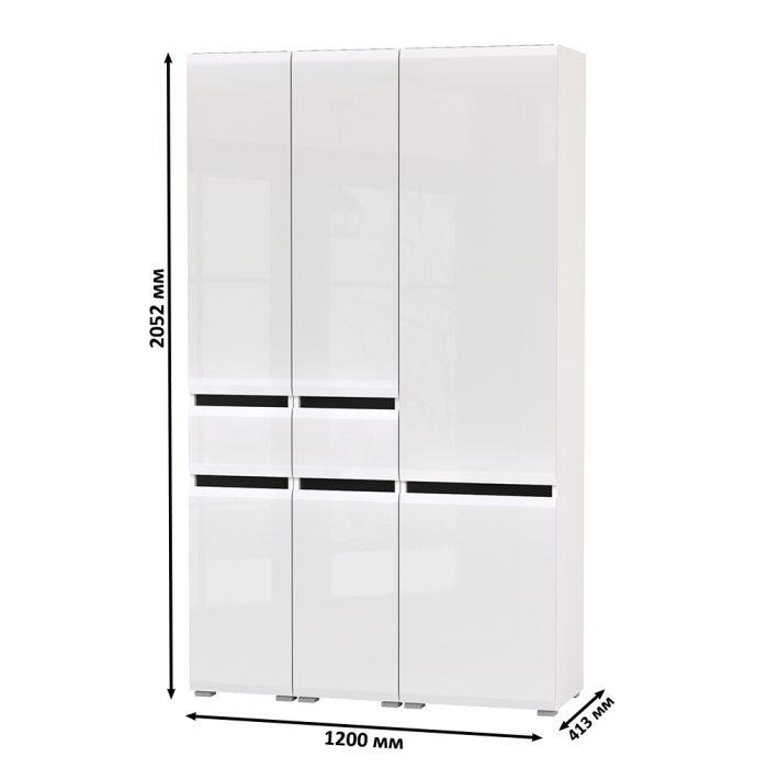 Шкафы распашные, Стенка из шкафов Сидней из двух шкафов с ящиком и одного шкафа-витрины