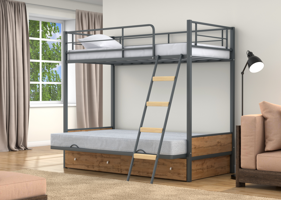 Для подростков, Двухъярусная кровать-диван Дакар 2 ящики Дуб крафт табак