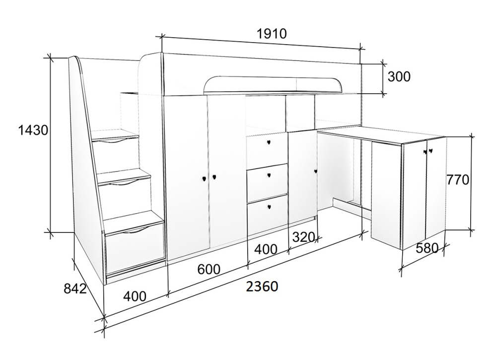 Кровати-чердаки, Кровать-чердак Астра 11 Белый