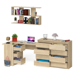 Книжная полка Мори 1200 с комодом 1200.8 и компьютерным столом МС-16 левым