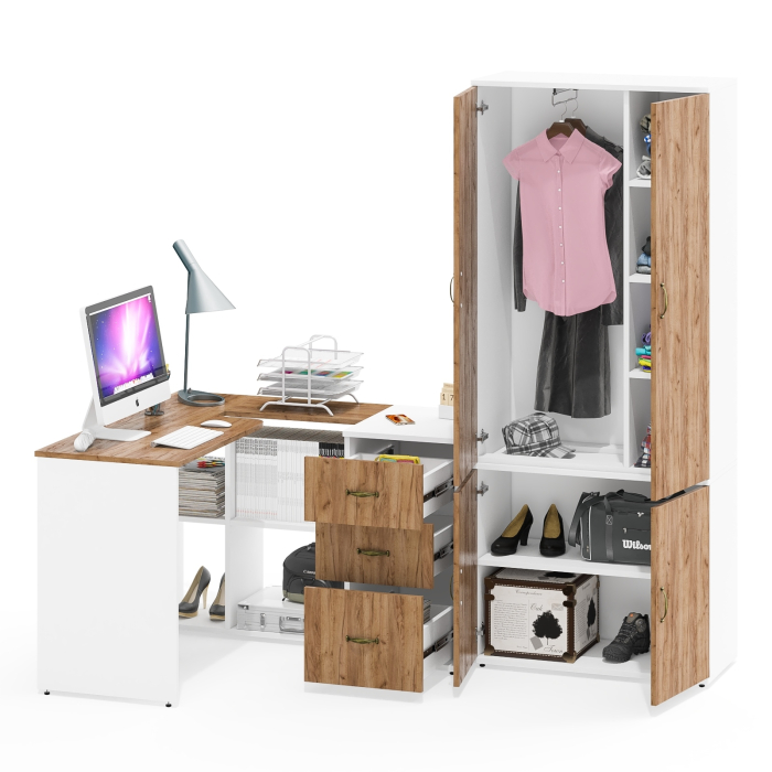 Домашние кабинеты, Тумбочка для бумаг три ящика Лидер-8 и стол с бельевым шкафом 20Б