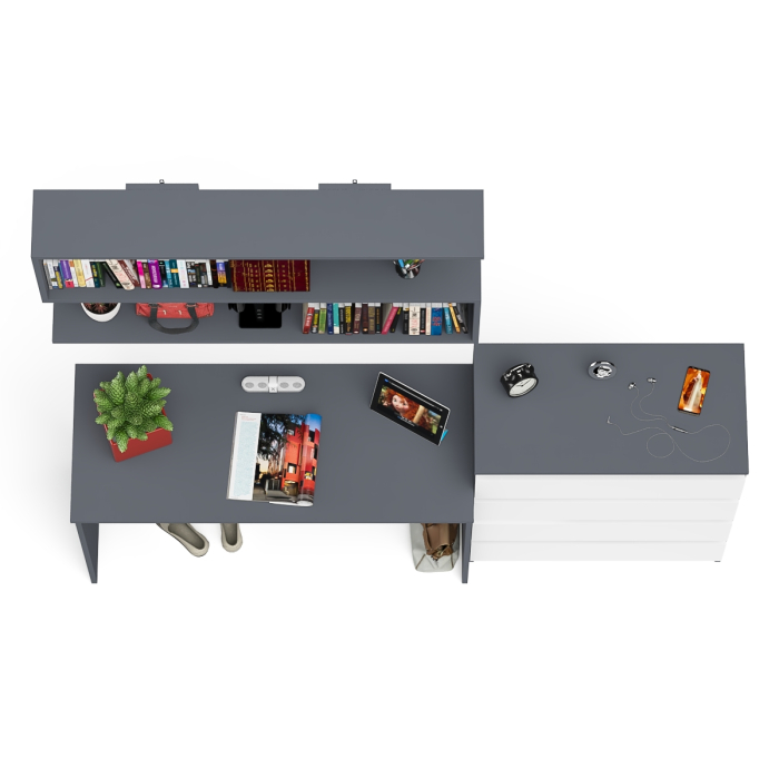 Прямые компьютерные столы, Комод Мори четыре ящика МК800.4 с письменным столом с навесной полкой на 1200