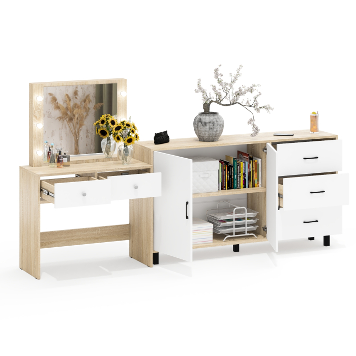 С зеркалом, Косметический столик с подсветкой СТ-5 в комплекте с комодом 123-1604