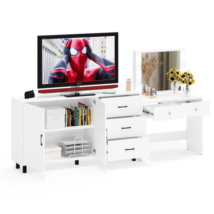 С зеркалом, Косметический столик с подсветкой СТ-5 в комплекте с комодом 123-1604