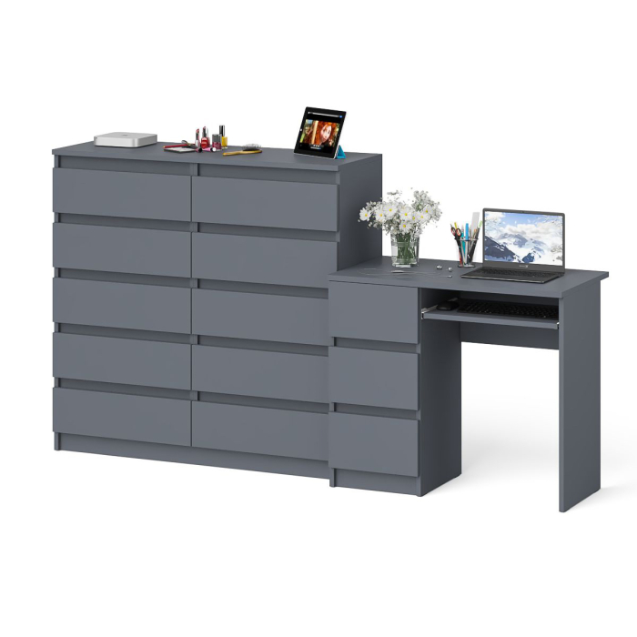Компьютерные столы, Компьютерный стол с тремя выдвижными ящиками левый с комодом 10-ть ящиков Мори