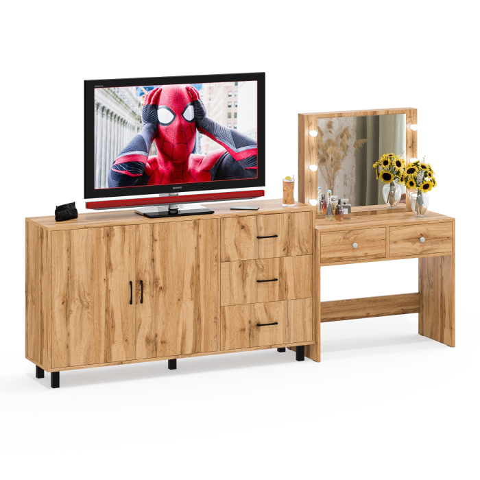 С зеркалом, Косметический столик с подсветкой СТ-5 в комплекте с комодом 123-1604