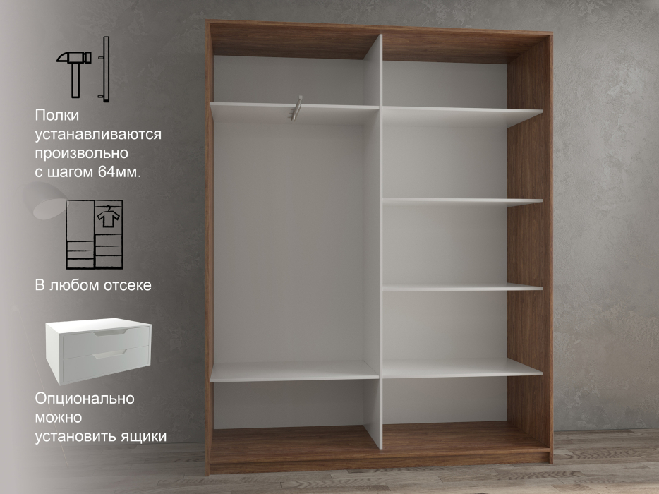 Шкафы-купе 2-х дверные, Шкаф-купе 2х дверный Кааппи 14 120х60