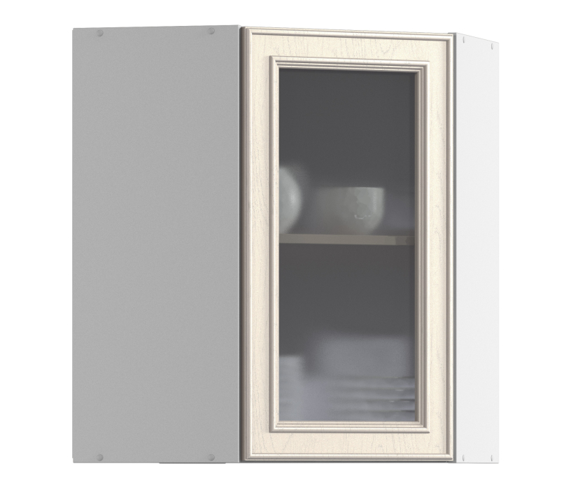 Классика, Регина РПУ-60 Полка угловая с фасадом-витриной Песочный/МДФ Классика Светлый