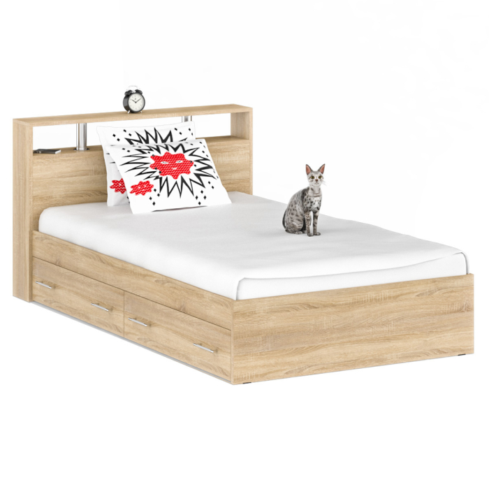 Спальные гарнитуры, Кровать с ящиками Камелия 1200 с двумя прикроватными тумбами