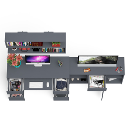 Стол письменный двухтумбовый Мори МС-2 с навесной открытой полкой и тумбой под ТВ