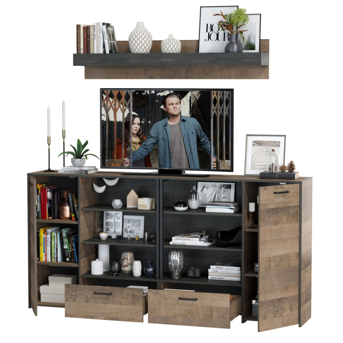 Стенки для гостиной, Два комода с дверками и ящиками и навесная полка Трувор