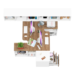 Два компьютерных раскладных стола Лидер-8 с открытыми полками и тумбы с ящиками