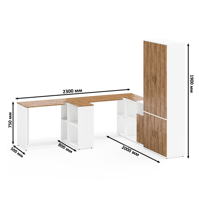 Домашние кабинеты, Место для работы в домашнем офисе Лидер-8 для двоих человек из столов с тумбой 3.19 и шкафа 20Б