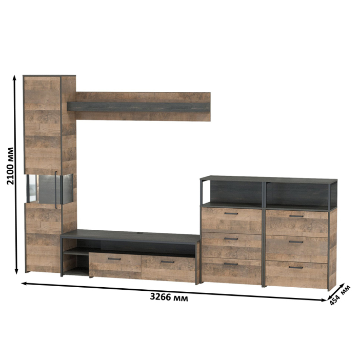 Стенки для гостиной, Гостиная лофт с подсветкой пенала Трувор № 101
