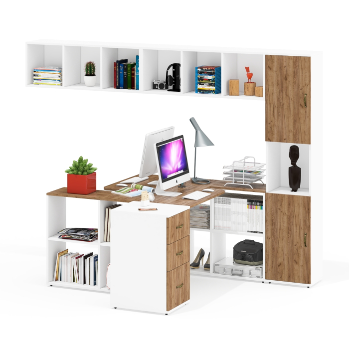 Домашние кабинеты, Лидер-8 мебель для детской для двоих детей из столов с открытыми полками и пенала с нишей и тумбы 3.16