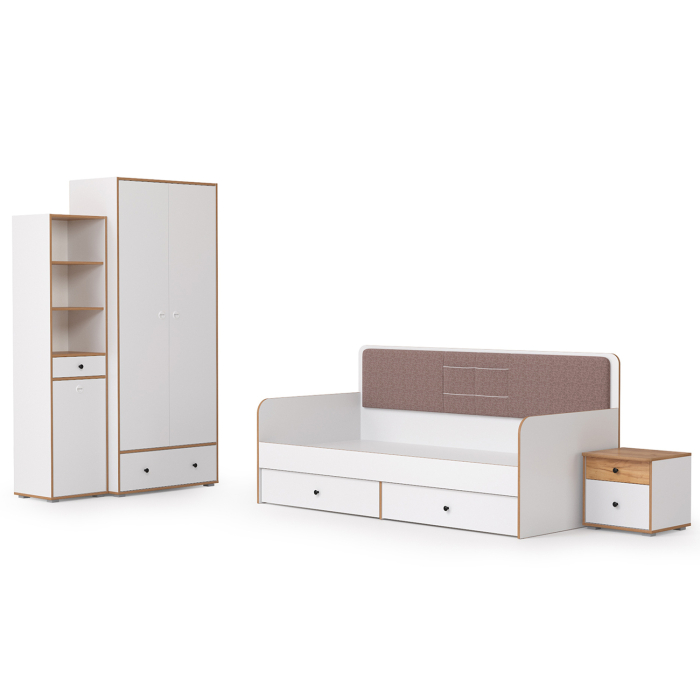 Для девочек, Вуди кровать, тумба, пенал и шкаф для одежды компоновка № 40