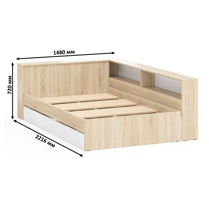 Спальные гарнитуры, Кровать с прикроватным блоком с ящиками Ксения 1200 и туалетный столик с подсветкой Сура