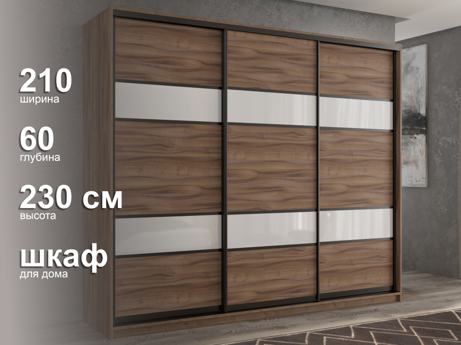 Шкафы-купе 3-х дверные, Шкаф-купе 3х дверный Кааппи 8 210х60