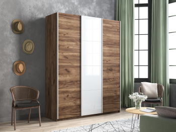 Шкаф-купе Прайм 3-х дверный ДСП/Стекло белое/Доводчики 210х57х230