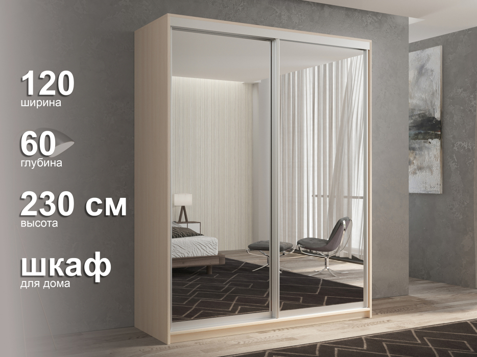 Шкафы-купе 2-х дверные, Шкаф-купе 2х дверный Кааппи 1 120х60