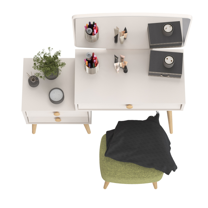 С зеркалом, Трюмо для спальни Афина с прямоугольной банкеткой Полли