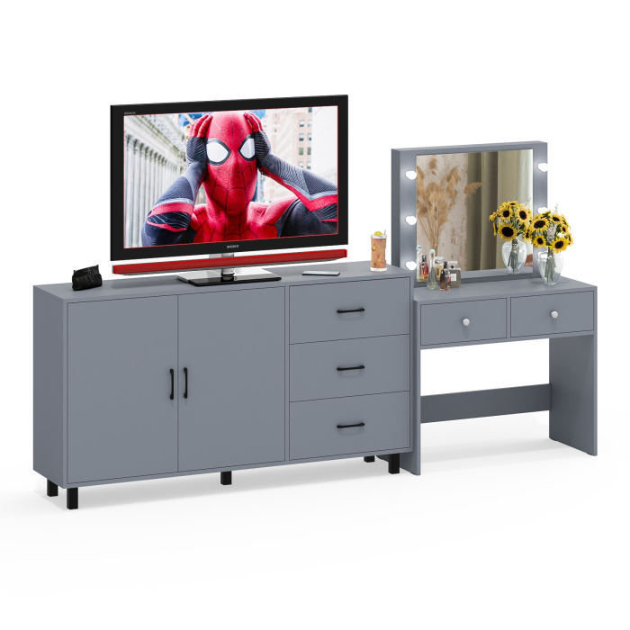 С зеркалом, Косметический столик с подсветкой СТ-5 в комплекте с комодом 123-1604