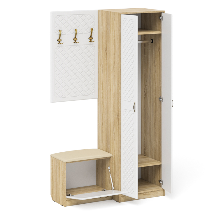 Прихожие, Шкаф в прихожую с обувницей с сиденьем и вешалкой П-6 № 12 МДФ фрезеровка ромб