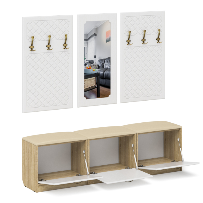 Прихожие, Набор мебели для прихожей из обувниц зеркала и вешалок П-6 № 03 МДФ фрезеровка ромб