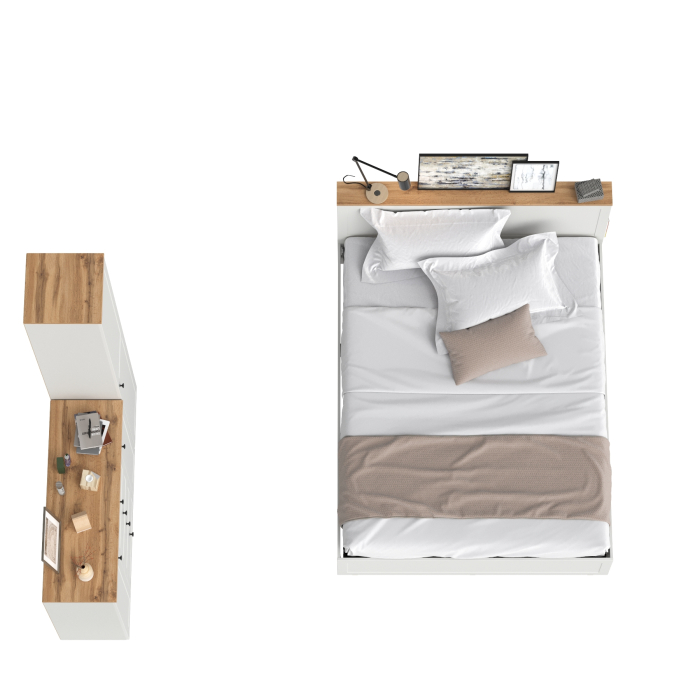 Спальные гарнитуры, Двуспальная кровать с ортопедическим основанием Остин и шкаф-пенал 13.227 с комодом 16.221