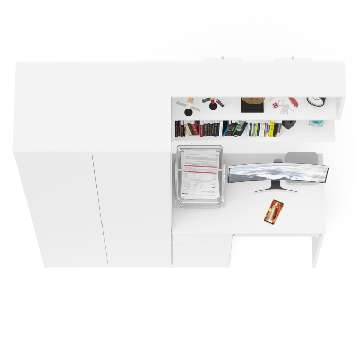 Домашние кабинеты, Стол компьютерный Мори МС-1 тумба слева с полкой навесной и шкафом две двери