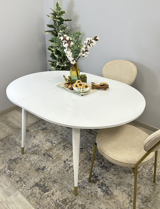 Обеденные столы, Стол Kenner K1000 раздвижной, стекло белое глянец