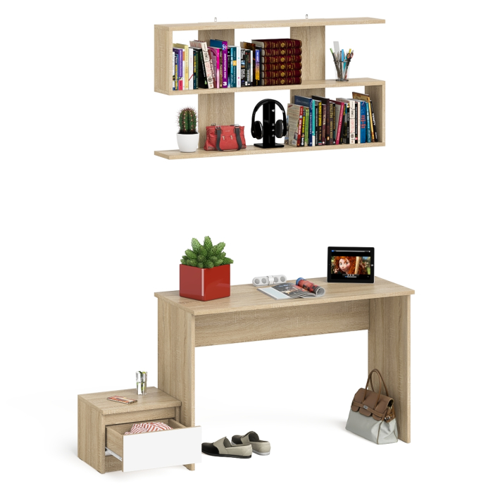 Прямые компьютерные столы, Стол письменный Мори 1200 с тумбочкой и навесной полкой 1200