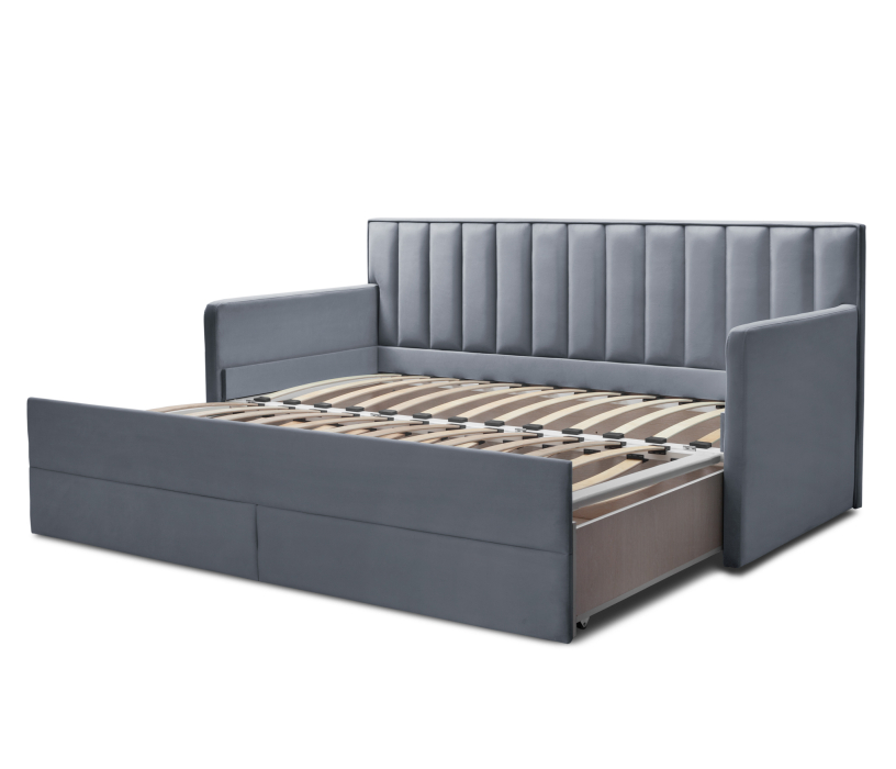 Мягкая кровать, Кровать с  дополнительным спальным местом  и боковинами Порше, микровелюр