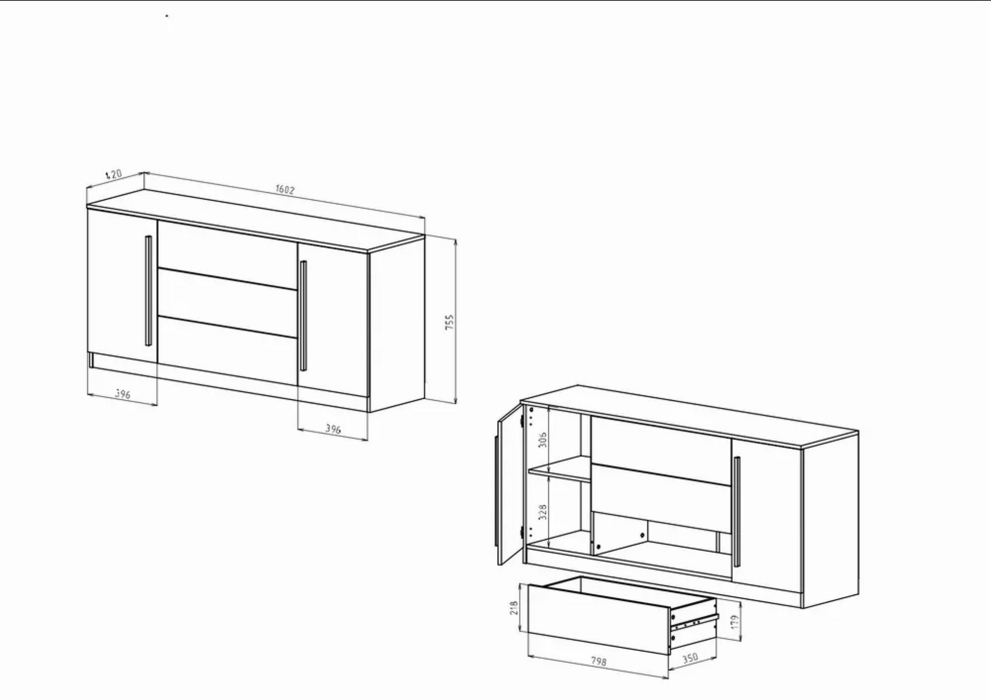 Комоды, Комод с выдвижными ящиками для одежды, София, Белый, 1602х755х420 мм