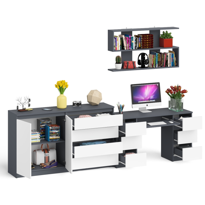 Домашние кабинеты, Стол для работы Мори МС-2 с книжной полкой на 1200 и комодом-тумбой МК1600.1