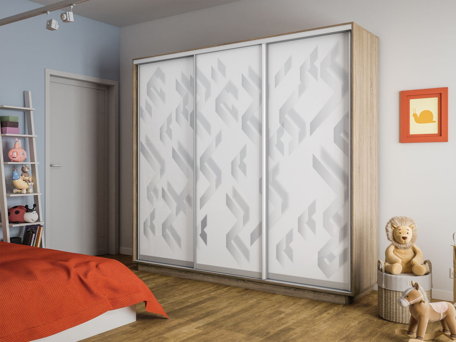 Шкафы-купе 3-х дверные, Шкаф-купе Экспресс 3-х дверный Фотопечать Ленты Стекла 240х60х220