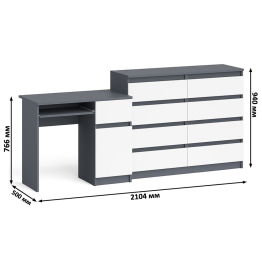 Комод 8-мь ящиков Мори МК1200 и правый компьютерный стол Мори МС-1