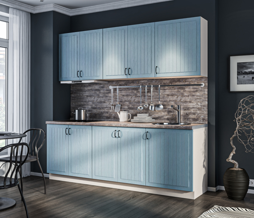 Кухонные гарнитуры, Кухонный гарнитур Регина Белый/Голубой 2,2 м.