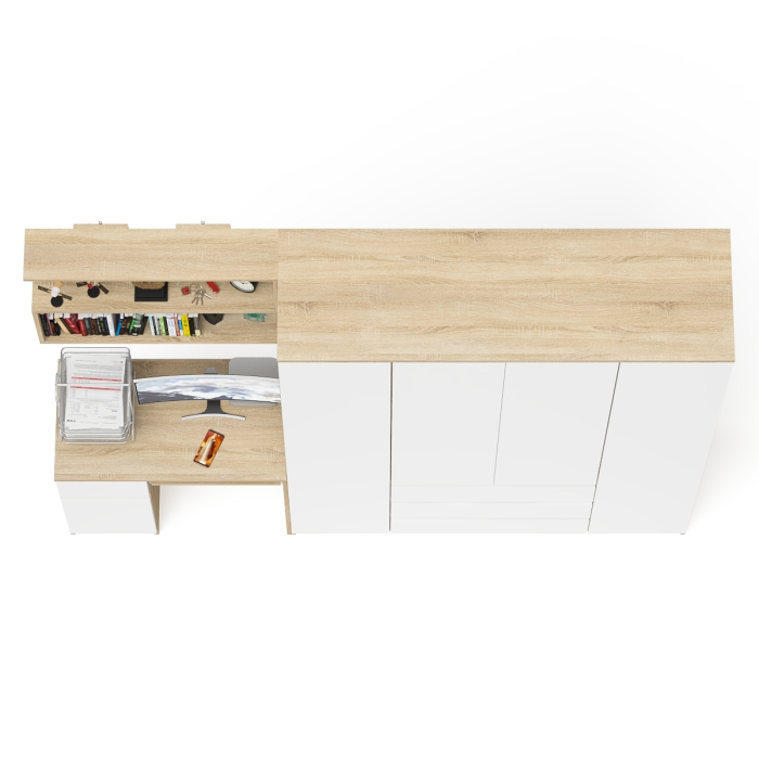 Домашние кабинеты, Четырёх-дверный шкаф-комод Мори МШ1600.1 с компьютерным столом МС-1 тумба слева и верхней полкой