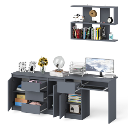Стол компьютерный Мори МС-1 левый с верхней полкой и комодом с дверками и ящиками