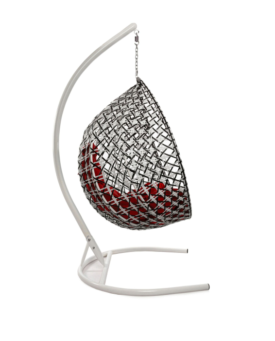 Подвесные кресла, Подвесное кресло КАПЛЯ ЛЮКС белая стойка двуцветное с ротангом