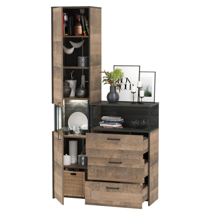 Стенки для гостиной, Шкаф-пенал с подсветкой и витриной и комод с ящиками Трувор